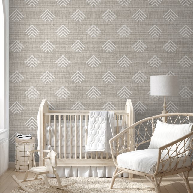 Modern Trendy African Mudcloth Arrows Beige Wallpaper (Kids)