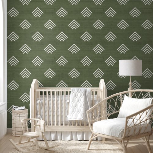 Modern Trendy African Mudcloth Arrows Green Wallpaper