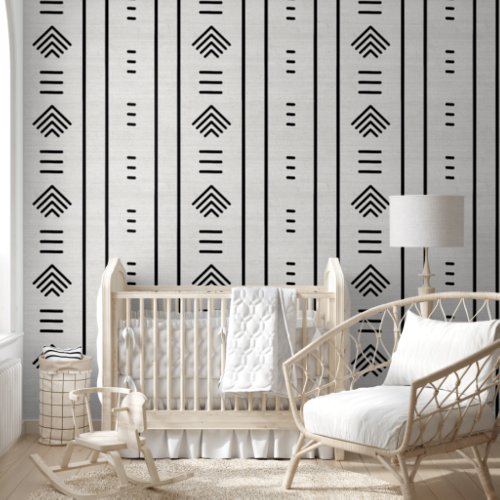 Modern Trendy African Mudcloth Arrows Off White Wallpaper