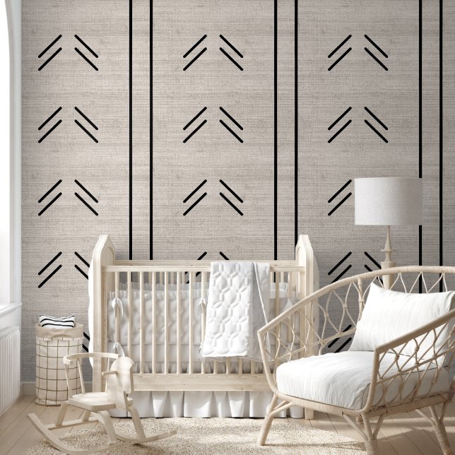 Modern Trendy African Mudcloth Beige Wallpaper (Kids)
