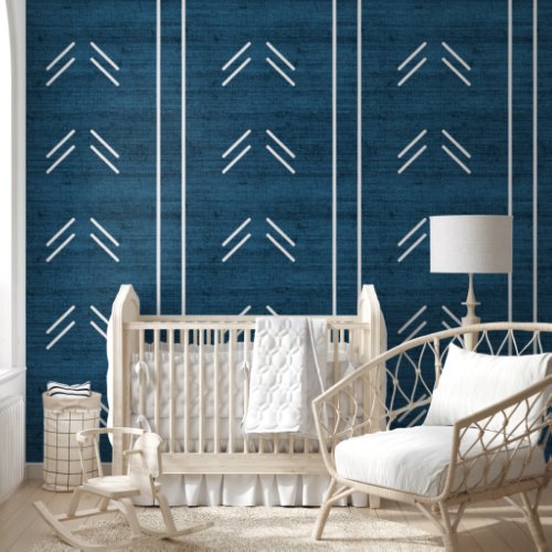 Modern Trendy African Mudcloth Dark Blue Wallpaper