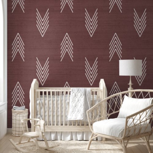 Modern Trendy African Mudcloth Dark Terracotta Red Wallpaper