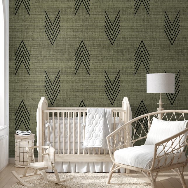 Modern Trendy African Mudcloth Green Wallpaper (Kids)