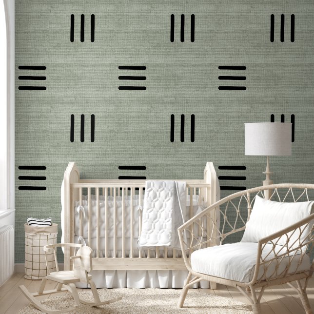 Modern Trendy African Mudcloth Light Green Wallpaper (Kids)