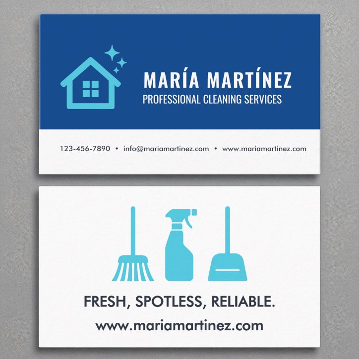 Modern Trendy Aqua Blue Cleaning Services Logo Business Card