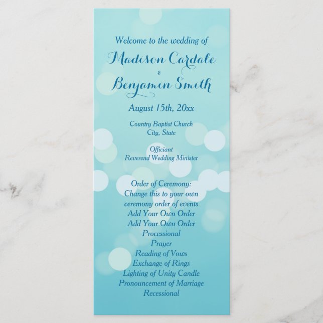 Modern Trendy Aqua Blue Wedding Program Template (Front)