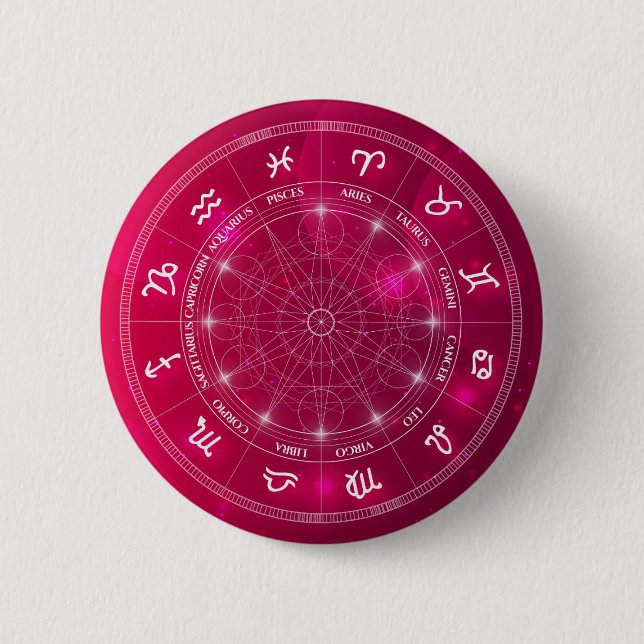 Modern trendy Astrology wheel Zodiac Button (Front)