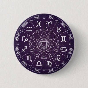Modern trendy Astrology wheel Zodiac Button