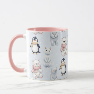 Modern Trendy Bear penguin cat Seamless Pattern Mug