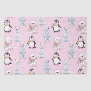 Modern Trendy Bear penguin cat Seamless Pattern  Tissue Paper
