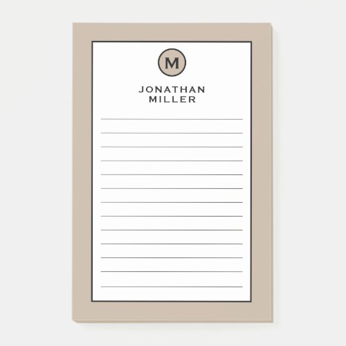 Modern Trendy Beige Monogram Lined Post_it Notes