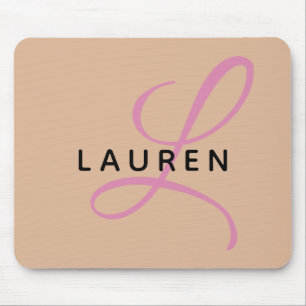 Modern Trendy Beige Pink Script Monogram Mouse Pad