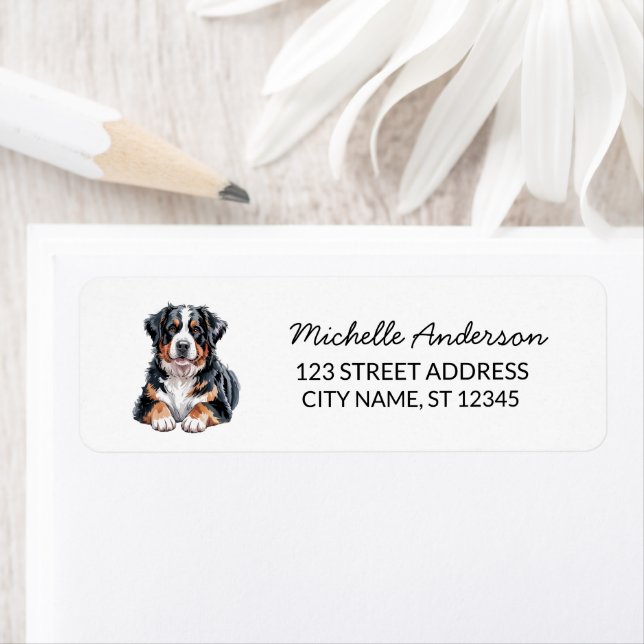 Modern Trendy Bernese Mountain Dog Return Address Label (Insitu)