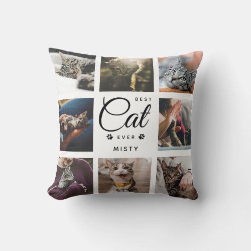 Modern Trendy Best Cat Ever Pet Paw Photo Collage Throw Pillow