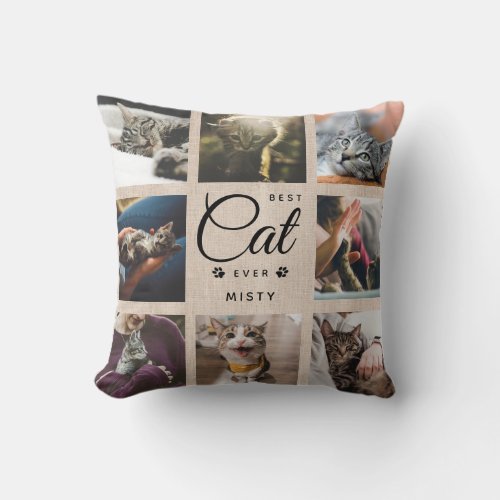 Modern Trendy Best Cat Ever Pet Paw Photo Collage Throw Pillow