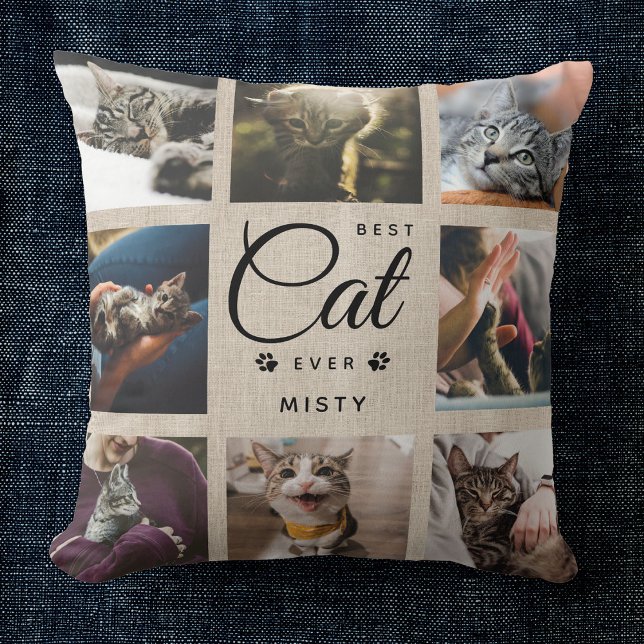 Modern Trendy Best Cat Ever Pet Paw Photo Collage Throw Pillow (Creator Uploaded)