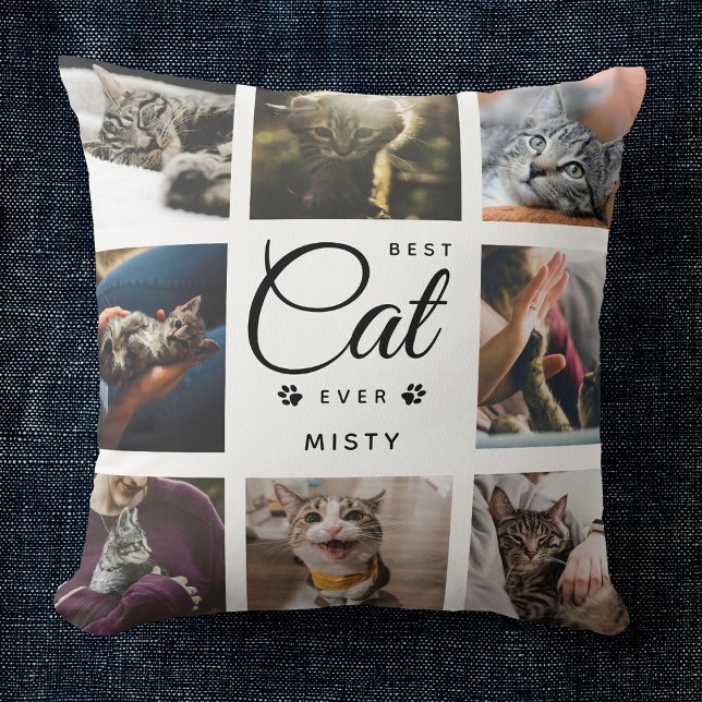 Modern Trendy Best Cat Ever Pet Paw Photo Collage Throw Pillow (Creator Uploaded)