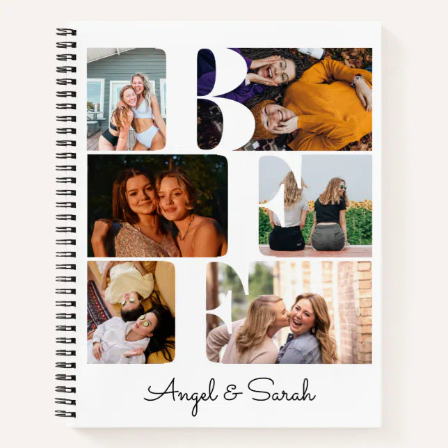 Modern Trendy BFF Best Friend Chic Photo Collage Notebook | Zazzle