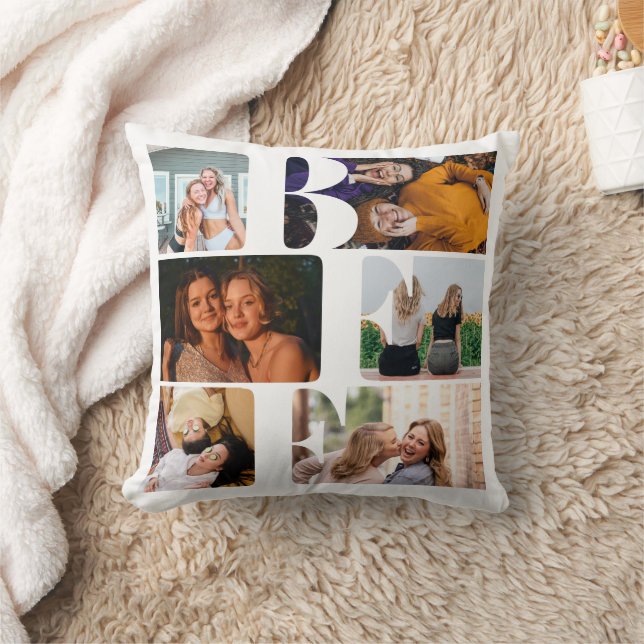 Modern Trendy BFF Best Friend Chic Photo Collage Throw Pillow (Blanket)