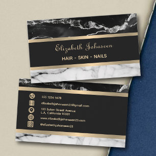 Modern Trendy Black and White Marble Gold Stripes Business Card