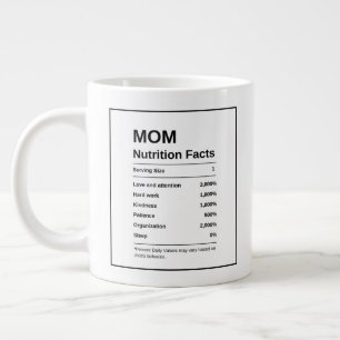 Modern Trendy Black And White Mom Nutrition Facts Giant Coffee Mug