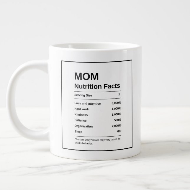 Modern Trendy Black And White Mom Nutrition Facts  Giant Coffee Mug (Left)