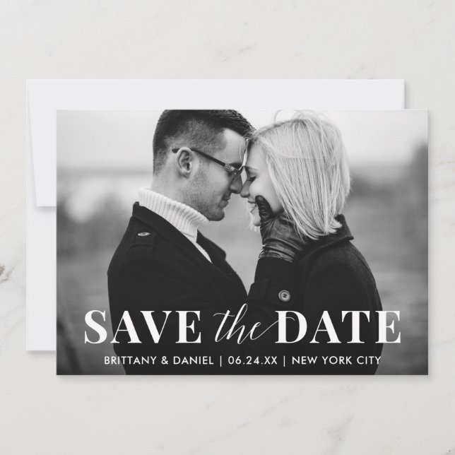 Modern Trendy Black and White Photo Save The Date (Front)
