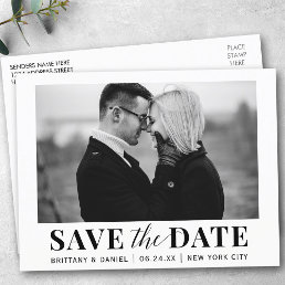 Modern Trendy Black and White Photo Save The Date Postcard