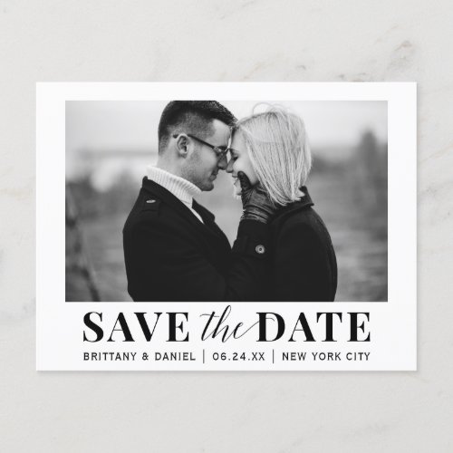 Modern Trendy Black and White Photo Save The Date Postcard