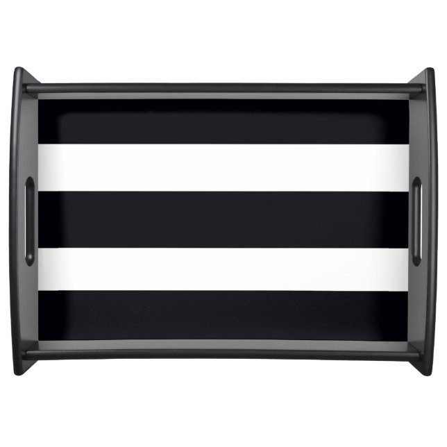 Modern Trendy Black And White Striped Chic Large Serving Tray (Front)