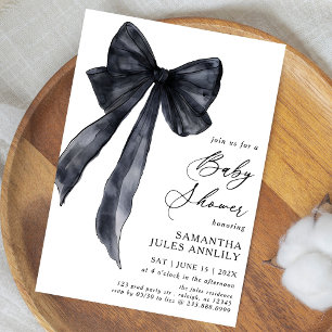 Modern Trendy Black Bow Baby Shower Invitation