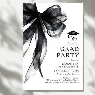 Modern Trendy Black Bow Graduation Party Invitation
