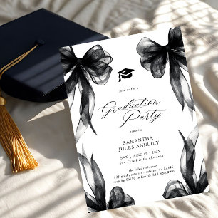 Modern Trendy Black Bow Graduation Party Invitation