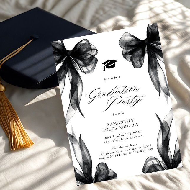 Modern Trendy Black Bow Graduation Party  Invitation (Creator Uploaded)