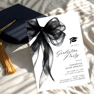Modern Trendy Black Bow Graduation Party  Invitation