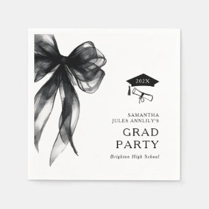 Modern Trendy Black Bow Graduation Party Napkins