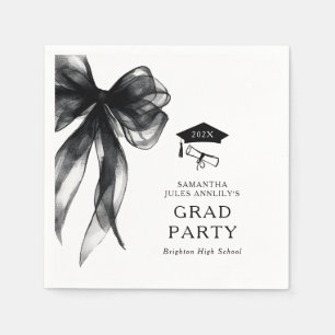 Modern Trendy Black Bow Graduation Party Napkins