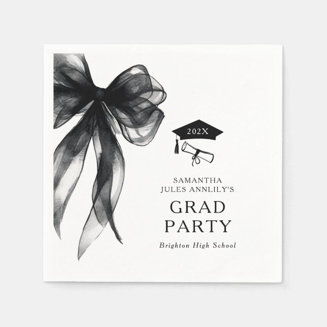 Modern Trendy Black Bow Graduation Party Napkins (Front)