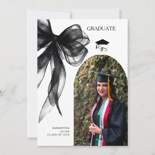 Modern Trendy Black Bow Graduation Photo Announcement