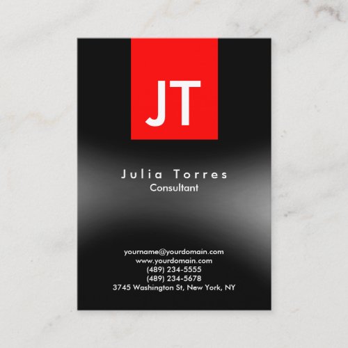 Modern Trendy Black Grey Red Monogram Business Card