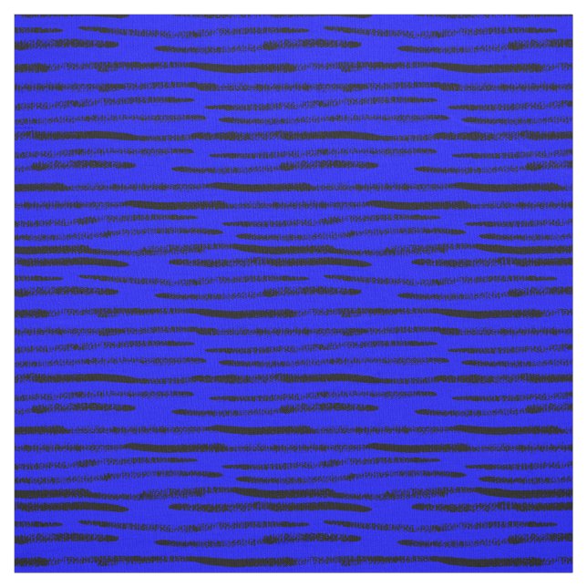 Modern Trendy Black Lines Royal Blue Background Fabric (Swatch)