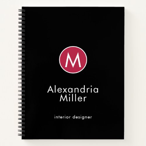 Modern Trendy Black Magenta Monogram Notebook