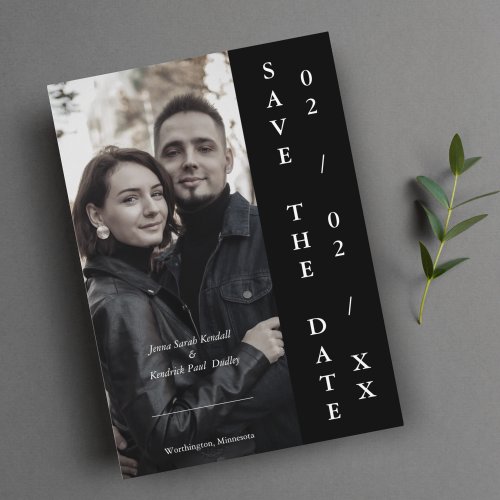 Modern Trendy Black Personalized Photo Couple Save The Date