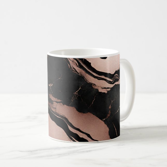 Modern Trendy Black Rose Gold Marble Coffee Mug (Front Right)
