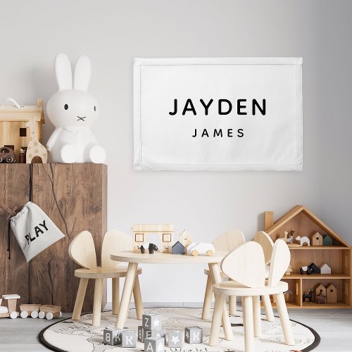 Modern Trendy Black White Gender Neutral Kids Name Pennant