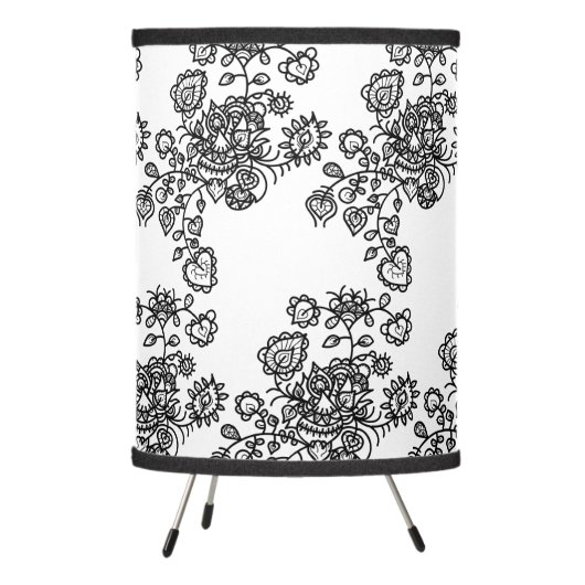 Modern Trendy Black & White Lace Pattern Tripod Lamp (Left)