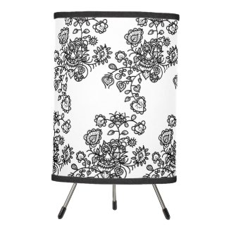 Modern Trendy Black & White Lace Pattern Tripod Lamp