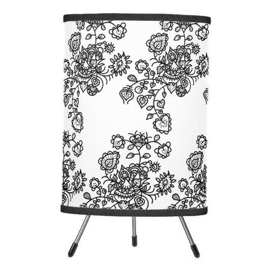 Modern Trendy Black & White Lace Pattern Tripod Lamp (Front)