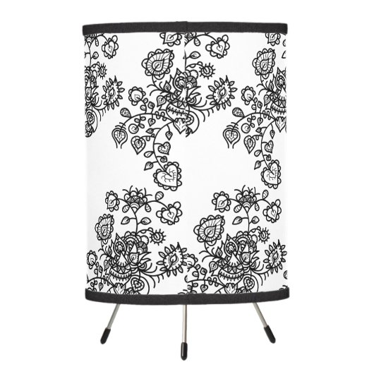 Modern Trendy Black & White Lace Pattern Tripod Lamp (Back)