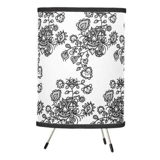 Modern Trendy Black & White Lace Pattern Tripod Lamp (Right)